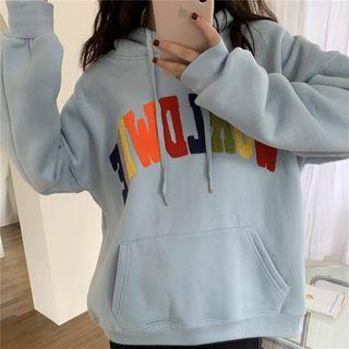 Rainbow Letter Print Hoodie Grayish Blue - One Size