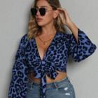 Plus Size Long-sleeve Leopard Print Crop Top