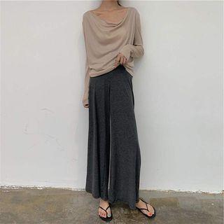 Long-sleeve Plain Tee / Wide Leg Pants