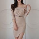 3/4-sleeve Off Shoulder Asymmetrical Sheath Dress