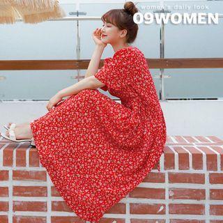Plus Size Tie-side Long Floral Dress
