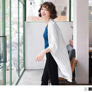 Open Front 3/4 Sleeve Striped Cardigan