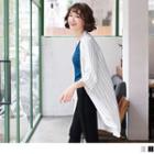 Open Front 3/4 Sleeve Striped Cardigan