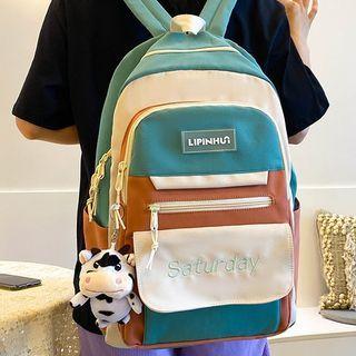 Color Block Nylon Backpack / Bag Charm / Set