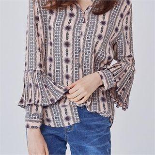 Pleated-detail Patterned Blouse