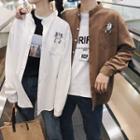 Couple Matching Cat Embroidered Band Collar Shirt