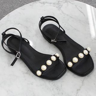 Ankle-strap Faux-pearl Trim Sandals