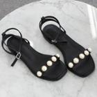 Ankle-strap Faux-pearl Trim Sandals