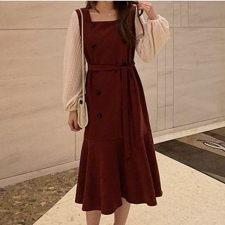 Long-sleeve Panel Midi Mermaid Corduroy Dress