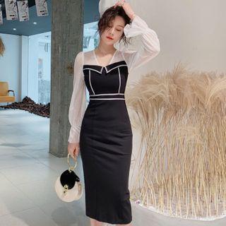 Two-tone Panel Midi Sheath Dress