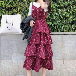 Floral Strappy Tiered Midi Dress