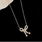 Bow Freshwater Pearl Pendant Necklace Pearl - Gold - One Size