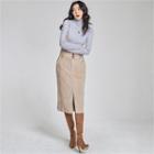 From Seoul Drop-waist Faux-suede Pencil Skirt