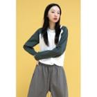 Contrast-raglan Cropped T-shirt Green - One Size