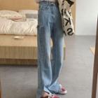 High-waist Distressed Wide-leg Split Jeans