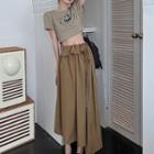 Short-sleeve Print Cropped T-shirt / Asymmetrical Maxi A-line Skirt