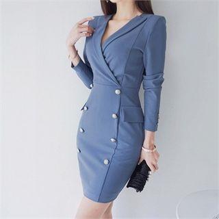 Faux-pearl Double-breasted Sheath Dress