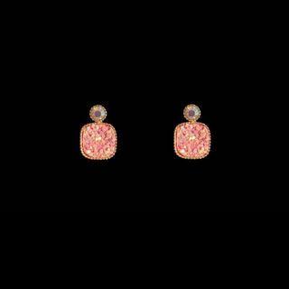 Sequined Square Dangle Earring 1 Pair - S925 Silver Stud Earrings - Red - One Size