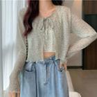 Set: Floral Cropped Camisole Top + Tie-strap Light Jacket