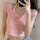Cap-sleeve Halter Mock Two-piece Top