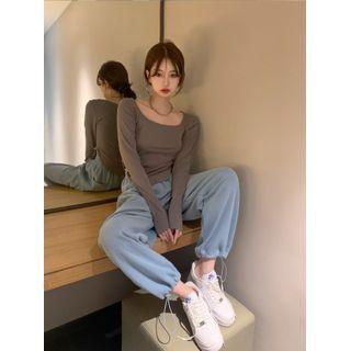 Asymmetrical Long-sleeve T-shirt / Drawstring Sweatpants