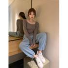 Asymmetrical Long-sleeve T-shirt / Drawstring Sweatpants