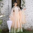 Bell-sleeve Embroidered Hanfu Top / Maxi A-line Skirt