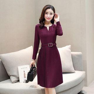 V-neck Pleated A-line Dress