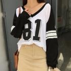 V- Neck Long Sleeve Two Tone T-shirt