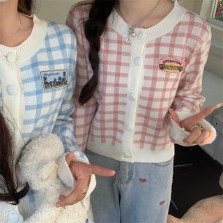 Embroidered Plaid Cardigan