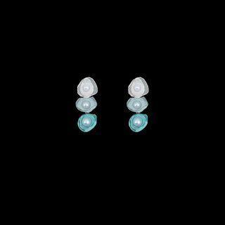 Ombre Drop Ear Stud 1 Pair - Silver Needle - Earring - White & Blue - One Size