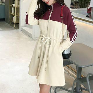 Color-panel Mini A-line Sweatshirt Dress