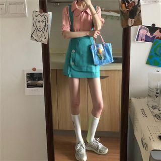 Short-sleeved Shirt / High Waist Vest Skirt