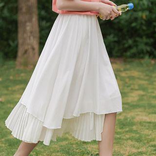 Irregular Accordion Pleat Midi Layered Skirt