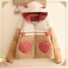 Ear-accent Heart Patch Padded Jacket