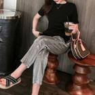 Set: Short-sleeve Split Seam T-shirt + Wide-leg Pants