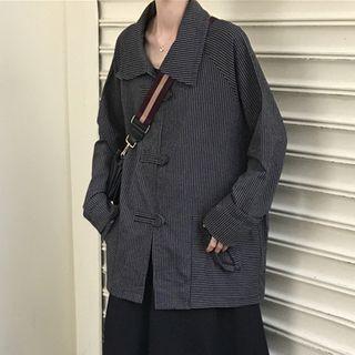 Single-breasted Plain Jacket Stripes - Black & Gray - One Size