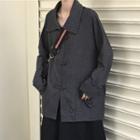 Single-breasted Plain Jacket Stripes - Black & Gray - One Size