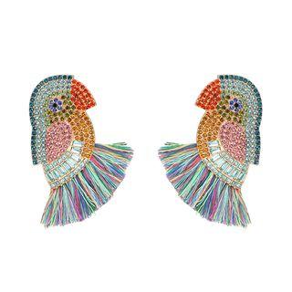 Rhinestone Bird Fringed Earring 1 Pair - As Shown In Figure - One Size