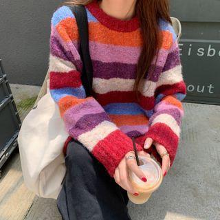 Color Block Knit Cardigan / Color Block Crewneck Sweater