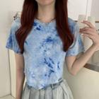 Short-sleeve Tie-dyed Asymmetrical T-shirt