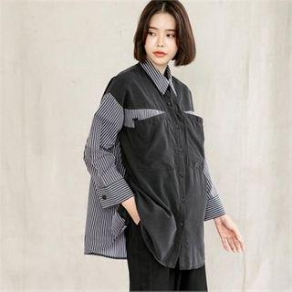 Stripe-panel A-line Shirt Black - One Size