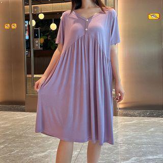 Short Sleeve V-neck Pleated Dress
