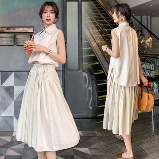 Set: Sleeveless Top + Pleated A-line Skirt