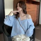 Asymmetric Shoulder Long-sleeve Plain Top