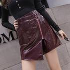 Asymmetric Hem Faux Leather Side-zip Mini A-line Skirt