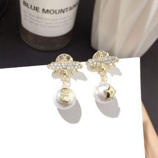 Rhinestone Bee Dangle Earring Silver - Gold - One Size