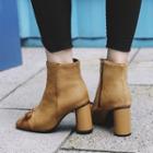 Square-toe Block Heel Bow-accent Ankle Boots