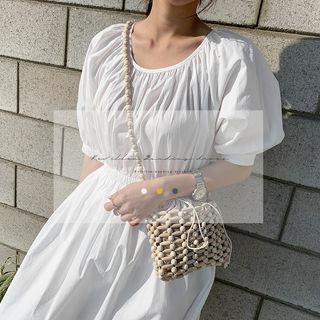 Puff-sleeve Gathered-waist Dress