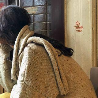 V-neck Loose-fit Cardigan With Scarf